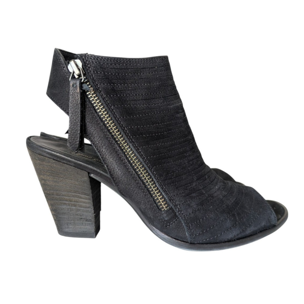 Paul Green Cayenne Black Leather Peep Toe Side Zip Sandal Booties UK 4.5 US 7
